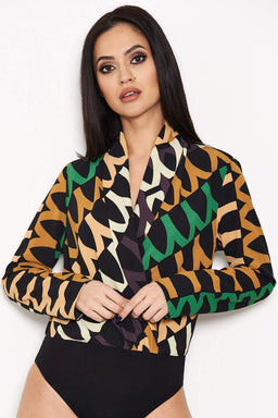 Green Printed Wrap Bodysuit