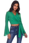 Green Plunge Tie Front Top