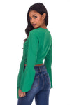 Green Plunge Tie Front Top