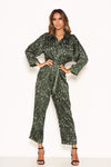 Green Printed Button Up Jumpsuit