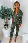 Green Printed Button Up Jumpsuit