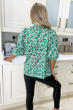 Green Printed Elasticated Neck Top