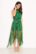 Green Printed Halterneck Maxi Dress