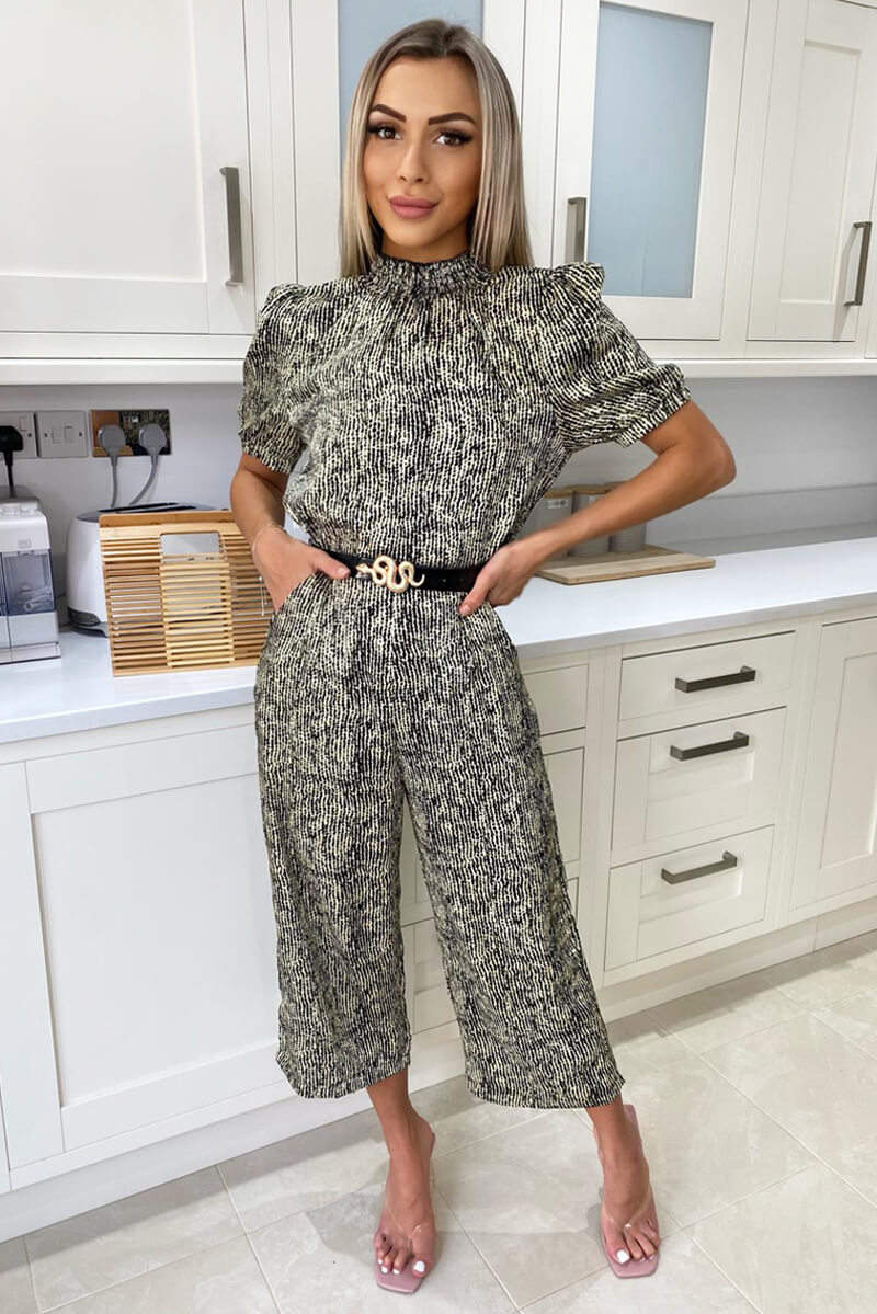 Green Printed High Neck Culotte Jumpsuit