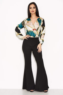 Green Printed Wrap Bodysuit