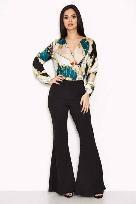 Green Printed Wrap Bodysuit