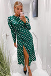 Green Spot Ruched Detail Midi Dress