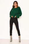 Forest Green Wide Sleeve Cropped Knit Jumper