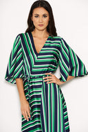 Green Striped Wrap Over Dress
