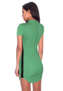 Green Mini Dress With Black Panel Detailing