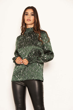 Green Printed High Neck Top