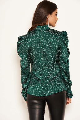 Green Spotty Puff Sleeve Top