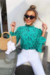 Green Spotty Frill Sleeve Top
