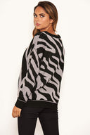 Grey And Black Zebra Knitted Jumper
