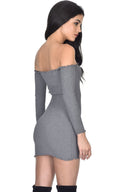 Grey Bardot Ruffle Detail Knit Dress