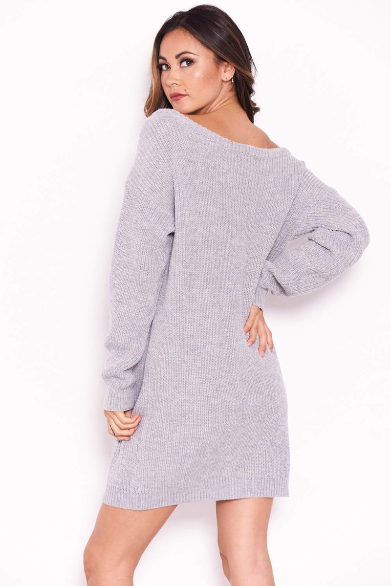 Grey Boatneck Longline Jumper