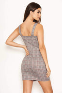 Grey Check Button Front Detail Dress