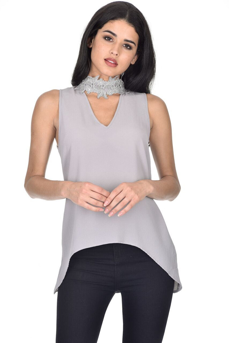 Grey Crochet Choker Swing Top