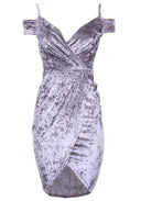 Grey Crushed Velvet Wrap Dress