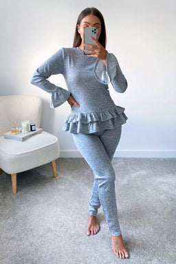 Grey Double Frill Lounge Set