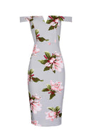Grey Floral Notch Front Bodycon Dress