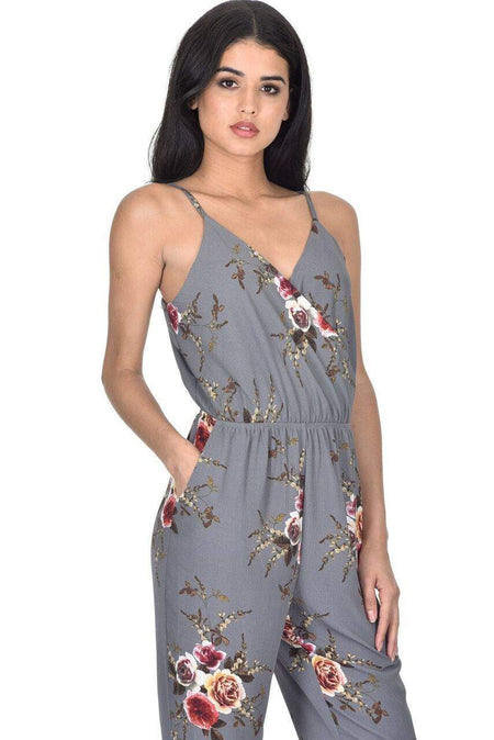 Grey Floral Printed Jumpsuit