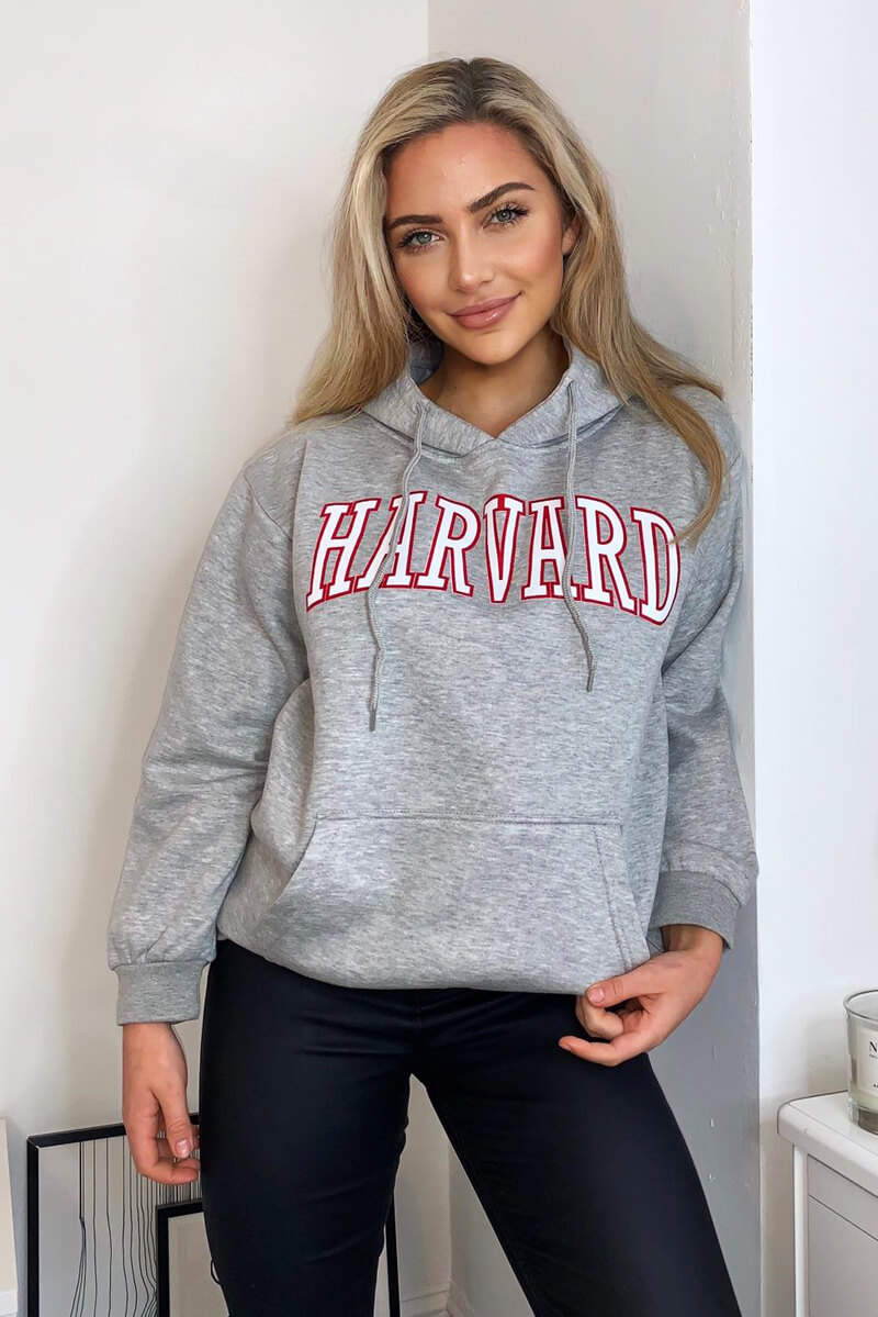 Grey Harvard Printed Hoodie