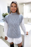 Grey High Neck Cable Knit Tank Top