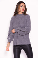 Grey Jumper With Pearl Detail