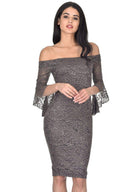 Pewter Off The Shoulder Bell Sleeve Dress