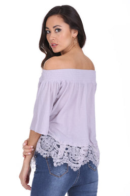 Grey Off The Shoulder Crochet Top