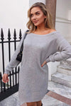 Grey Off The Shoulder Knitted Dress