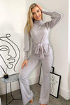 Grey Ribbed Tie Waist Lounge Set