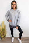 Grey Soft Touch Pink Checked Back Hoodie