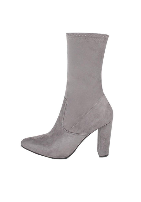 Grey Stretch Suede Boot Heels