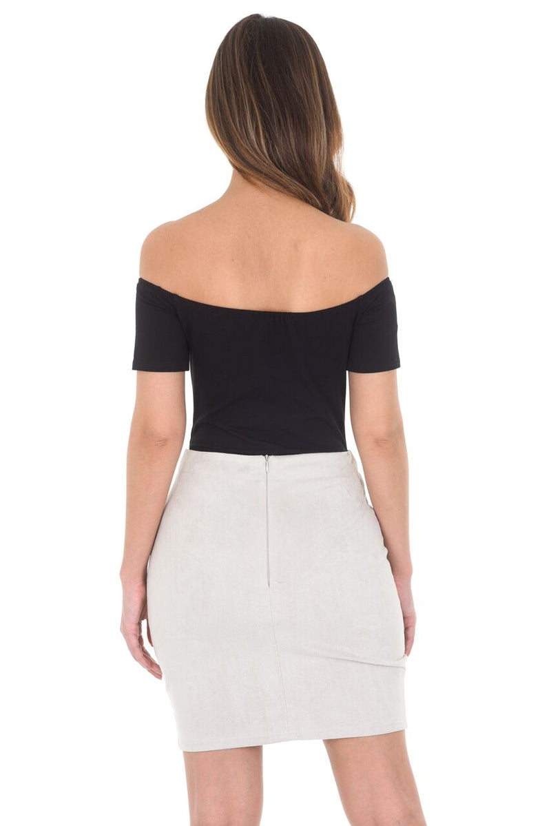 Grey Suede Corset Detail Mini Skirt