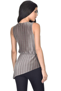 Grey Pleated Sleeveless Velvet Top