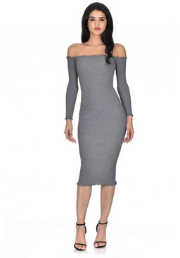 Grey Ribbed Midi Dress