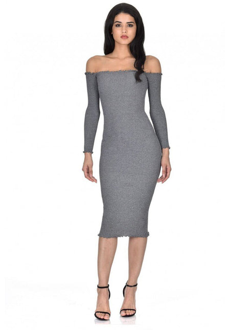 Grey Ribbed Midi Dress