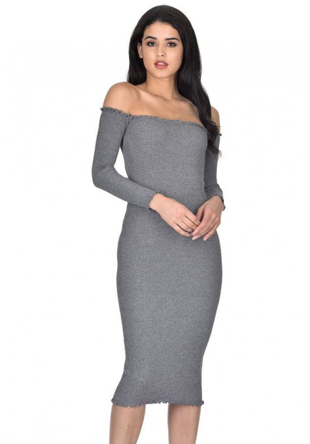 Grey Ribbed Midi Dress