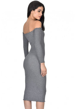 Grey Ribbed Midi Dress