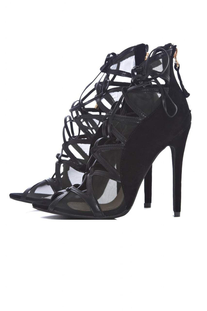 Mesh Lace Up Heels