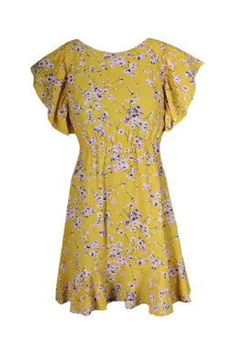 Yellow Floral Frill Detail Mini Dress