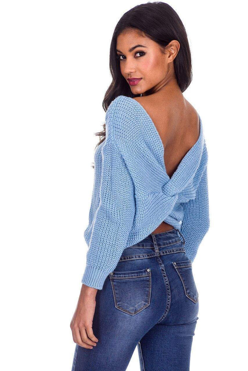 Ice Blue Reversible Twist Knot Jumper