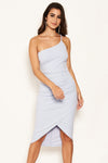 Ice Blue Single Strap Ruched Split Dress