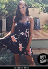 Navy Floral V-Neck Strappy Skater Dress