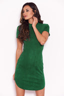 Jade Green Faux Suede Mini Dress with High Neck