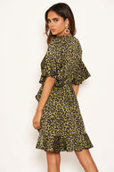 Khaki Leopard Print Full Wrap Mini Dress