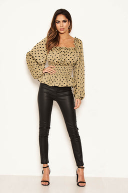 Khaki Polka Dot Long Sleeve Top