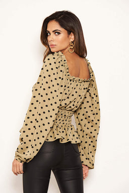 Khaki Polka Dot Long Sleeve Top